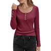 image:imageStelle Womens Long Sleeve Henley T Shirts Button Ribbed Knit Loose Fit Basic Tops Fall Fashion OutfitsBurgundy