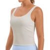 image:imageStelle Womens Ribbed Tank Tops Seamless Padded Workout Crop Top Sleeveless Square Neck Cami Basic ShirtsChalk
