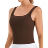 image:imageStelle Womens Ribbed Tank Tops Seamless Padded Workout Crop Top Sleeveless Square Neck Cami Basic ShirtsCocoa