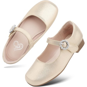 image:imageStelle Girls Dress Shoes Rhinestone Buckle Mary Janes for School Wedding  Sparkle buckle detail Hookandloop closure Cushioned comfort Flexible sole Flower girl Party Flats Low heelsGold