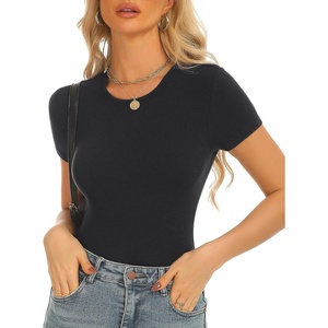 image:imageStelle Ribbed Tops for Women Short Sleeve Tshirt Slim Fit Basic Tee Casual BlouseBlack