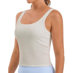 image:imageStelle Womens Ribbed Tank Tops Seamless Padded Workout Crop Top Sleeveless Square Neck Cami Basic ShirtsChalk