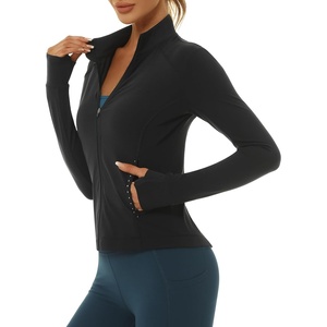 image:imageStelle Womens Zip Up Jackets Lightweight Athletic Running Jacket Workout Slim Fit Yoga Track Clothes with Thumb HolesBlack