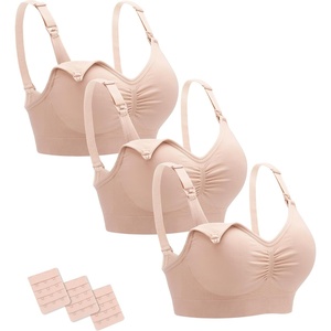 image:imageStelle Nursing Bras Maternity Bra for Breastfeeding Pregnancy Wireless Bralette with Pads Extenders amp Clips3 Pack Almond