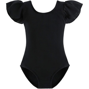 image:imageStelle Girls Ballet Leotard Ruffle Short Sleeve for Dance Gymnastics  Scoop neckline Soft stretch fabric Breathable comfort Leotard for girls Ballet class Gymnastics Dance recitalBlack