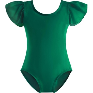 image:imageStelle Girls Ballet Leotard Ruffle Short Sleeve for Dance Gymnastics  Scoop neckline Soft stretch fabric Breathable comfort Leotard for girls Ballet class Gymnastics Dance recitalGreen