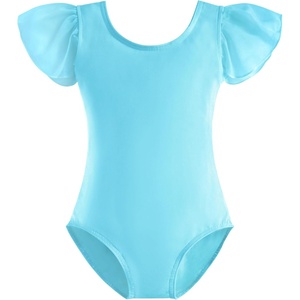 image:imageStelle Girls Ballet Leotard Ruffle Short Sleeve for Dance Gymnastics  Scoop neckline Soft stretch fabric Breathable comfort Leotard for girls Ballet class Gymnastics Dance recitalPool Blue