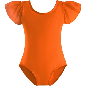 image:imageStelle Girls Ballet Leotard Ruffle Short Sleeve for Dance Gymnastics  Scoop neckline Soft stretch fabric Breathable comfort Leotard for girls Ballet class Gymnastics Dance recitalOrange