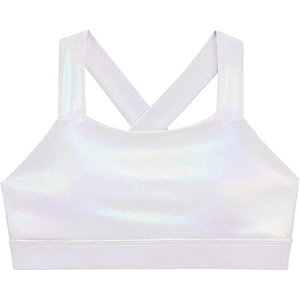 image:imageStelle Girls Metallic Dance Tops Shiny Athletic Crop Tank Cross Back  Sparkly Shiny Sleeveless Scoop Neck Stretchy Comfortable Cheer Party Dancewear Gymnastics Kids Youth TumblingWhite