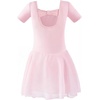 image:imageStelle Ballet Leotards for Girls Toddler Ballet Outfit Dance Leotard Dress  Ballerina Outfit Dress CrissCross amp Bow Back Soft Stretch Fabric Short Sleeve Dance Recital Gymnastics PerformanceStyle 2ballet Pink Bow Back