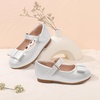 image:imageStelle Dress Shoes for Girls Mary Jane Flats with Bow for School Party  Decorative bow Hookandloop closure Cushioned comfort Flower girl Flexible outsole Patent finish WeddingLight Silver