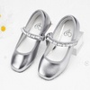 image:imageStelle Girls Dress Shoes Beaded Mary Jane Flats for Flower Girl Party  Pearl and rhinestone Hookandloop strap Flexible outsole Cushioned insole School uniform Wedding Dress occasionsSilver