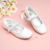image:imageStelle Girls Dress Shoes Beaded Mary Jane Flats for Flower Girl Party  Pearl and rhinestone Hookandloop strap Flexible outsole Cushioned insole School uniform Wedding Dress occasionsWhite
