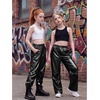 image:imageStelle Girls Metallic Hip Hop Pants Shiny Cargo Joggers Pant  Shiny Leggings Sequin Sparkly Material Adjustable Drawstring School Events Disco Street Running Kids YouthPatent Black