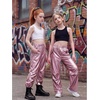 image:imageStelle Girls Metallic Hip Hop Pants Shiny Cargo Joggers Pant  Shiny Leggings Sequin Sparkly Material Adjustable Drawstring School Events Disco Street Running Kids YouthMetal Pink