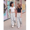 image:imageStelle Girls Metallic Hip Hop Pants Shiny Cargo Joggers Pant  Shiny Leggings Sequin Sparkly Material Adjustable Drawstring School Events Disco Street Running Kids YouthHolograph Silver
