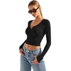 image:imageStelle Women Henley Long Sleeve Crop Tops Ribbed Knit Button Slim Fitted Tops Casual Basic T ShirtsBlack