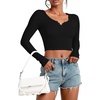 image:imageStelle Women Henley Long Sleeve Crop Tops Ribbed Knit Button Slim Fitted Tops Casual Basic T ShirtsBlack