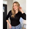 image:imageStelle Women Henley Long Sleeve Crop Tops Ribbed Knit Button Slim Fitted Tops Casual Basic T ShirtsBlack2