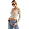 image:imageStelle Women Henley Long Sleeve Crop Tops Ribbed Knit Button Slim Fitted Tops Casual Basic T ShirtsDesert Beige