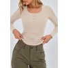 image:imageStelle Women Henley Long Sleeve Crop Tops Ribbed Knit Button Slim Fitted Tops Casual Basic T ShirtsDesert Beige