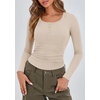 image:imageStelle Women Henley Long Sleeve Crop Tops Ribbed Knit Button Slim Fitted Tops Casual Basic T ShirtsDesert Beige