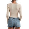 image:imageStelle Women Henley Long Sleeve Crop Tops Ribbed Knit Button Slim Fitted Tops Casual Basic T ShirtsDesert Beige
