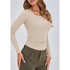 image:imageStelle Women Henley Long Sleeve Crop Tops Ribbed Knit Button Slim Fitted Tops Casual Basic T ShirtsDesert Beige