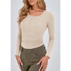 image:imageStelle Women Henley Long Sleeve Crop Tops Ribbed Knit Button Slim Fitted Tops Casual Basic T ShirtsDesert Beige