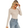 image:imageStelle Women Henley Long Sleeve Crop Tops Ribbed Knit Button Slim Fitted Tops Casual Basic T ShirtsDesert Beige2