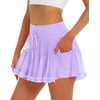 image:imageStelle Womens Tiered Ruffle Tennis Athletic Skirts with Built in Shorts  Tiered ruffle design Ball pockets Highrise waistband Tennis Pickleball Golf Quick dry performanceLilac