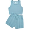 image:imageStelle Girls 2 Piece Outfits Tank Top and Shorts with Pockets 515 Years  Girls Ribbed Crop TopsScoop NeckSleeveless shirtsElastic Waist ShortsBow WaistSide PocketsSteel Blue