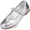 image:imageStelle Girls Dress Shoes Beaded Mary Jane Flats for Flower Girl Party  Pearl and rhinestone Hookandloop strap Flexible outsole Cushioned insole School uniform Wedding Dress occasionsSilver