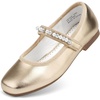 image:imageStelle Girls Dress Shoes Beaded Mary Jane Flats for Flower Girl Party  Pearl and rhinestone Hookandloop strap Flexible outsole Cushioned insole School uniform Wedding Dress occasionsGold