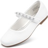 image:imageStelle Girls Dress Shoes Beaded Mary Jane Flats for Flower Girl Party  Pearl and rhinestone Hookandloop strap Flexible outsole Cushioned insole School uniform Wedding Dress occasionsWhite