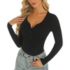 image:imageStelle Women Henley Long Sleeve Crop Tops Ribbed Knit Button Slim Fitted Tops Casual Basic T ShirtsBlack2