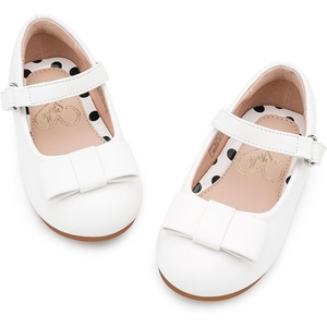 image:imageStelle Dress Shoes for Girls Mary Jane Flats with Bow for School Party  Decorative bow Hookandloop closure Cushioned comfort Flower girl Flexible outsole Patent finish WeddingWhite