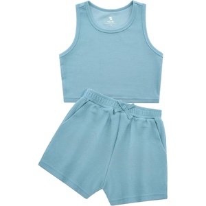 image:imageStelle Girls 2 Piece Outfits Tank Top and Shorts with Pockets 515 Years  Girls Ribbed Crop TopsScoop NeckSleeveless shirtsElastic Waist ShortsBow WaistSide PocketsSteel Blue