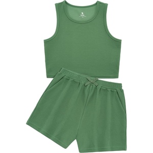 image:imageStelle Girls 2 Piece Outfits Tank Top and Shorts with Pockets 515 Years  Girls Ribbed Crop TopsScoop NeckSleeveless shirtsElastic Waist ShortsBow WaistSide PocketsGrass Green