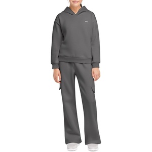 image:imageStelle Girls 2 Pieces Sweatsuit Hoodies Sweatpants Sets 515Y  Fleece LiningWarm CozySolid ColorEasy MatchingSweatpants with PocketsPullover Sweatshirt with HoodWide Leg SweatpantCharcoal