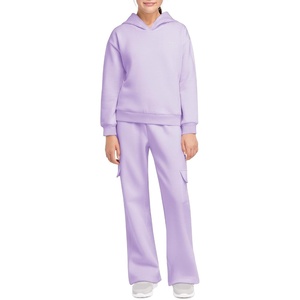 image:imageStelle Girls 2 Pieces Sweatsuit Hoodies Sweatpants Sets 515Y  Fleece LiningWarm CozySolid ColorEasy MatchingSweatpants with PocketsPullover Sweatshirt with HoodWide Leg SweatpantLight Heather Grey