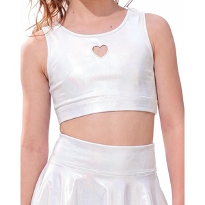 image:imageStelle Girls Dance Tops Sparkly Metallic Crop Tank Top Racerback  Sparkly Shiny Sleeveless Crew Neck Stretchy Comfortable Cheer Dancewear Athletic Party Kids Teen Sports BraWhite