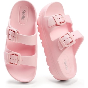 image:imageStelle Girls Double Buckle Slide Sandals Boy Slippers  Kids Summer ShoesShowerBeachPoolSlip on CloudsWaterproofEasy to cleanPink