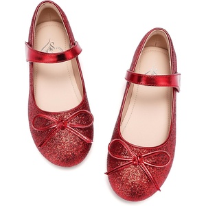 image:imageStelle Girls Dress Shoes Mary Jane Flats for School Party Flower Girl  Hookandloop closure Princess shoes Cushioned comfort Uniform Wedding Dress occasions Patent finish Glitter finish1red