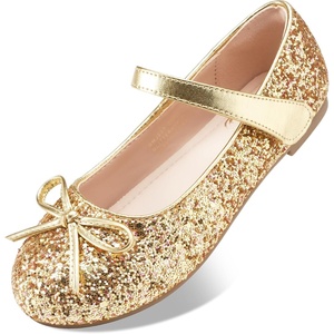 image:imageStelle Girls Dress Shoes Mary Jane Flats for School Party Flower Girl  Hookandloop closure Princess shoes Cushioned comfort Uniform Wedding Dress occasions Patent finish Glitter finishGold2