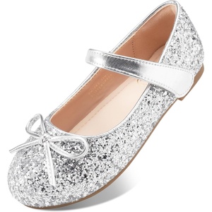 image:imageStelle Girls Dress Shoes Mary Jane Flats for School Party Flower Girl  Hookandloop closure Princess shoes Cushioned comfort Uniform Wedding Dress occasions Patent finish Glitter finishSiliver2