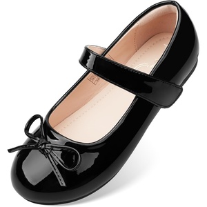 image:imageStelle Girls Dress Shoes Mary Jane Flats for School Party Flower Girl  Hookandloop closure Princess shoes Cushioned comfort Uniform Wedding Dress occasions Patent finish Glitter finish1black