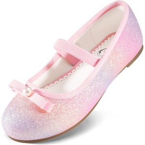 image:imageStelle Girls Glitter Dress Shoes Flats with Pearl Bow for Party Flower Girl  Elastic strap Cushioned comfort Princess shoes Ballet flat style Flower girl Dressup Special occasionsPink Ombre