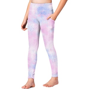 image:imageStelle Girls Leggings with Pockets Kids Dance Yoga Running Athletic Pants  Soft 4Way StretchHighRise Wide WaistbandSide PocketsMoistureWickingNonSeeThrough for DanceYogaRunningDaily WearTie Dye Marshmallow