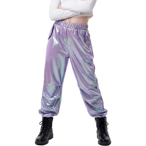 image:imageStelle Girls Metallic Hip Hop Pants Shiny Cargo Joggers Pant  Shiny Leggings Sequin Sparkly Material Adjustable Drawstring School Events Disco Street Running Kids YouthIridescent Purple